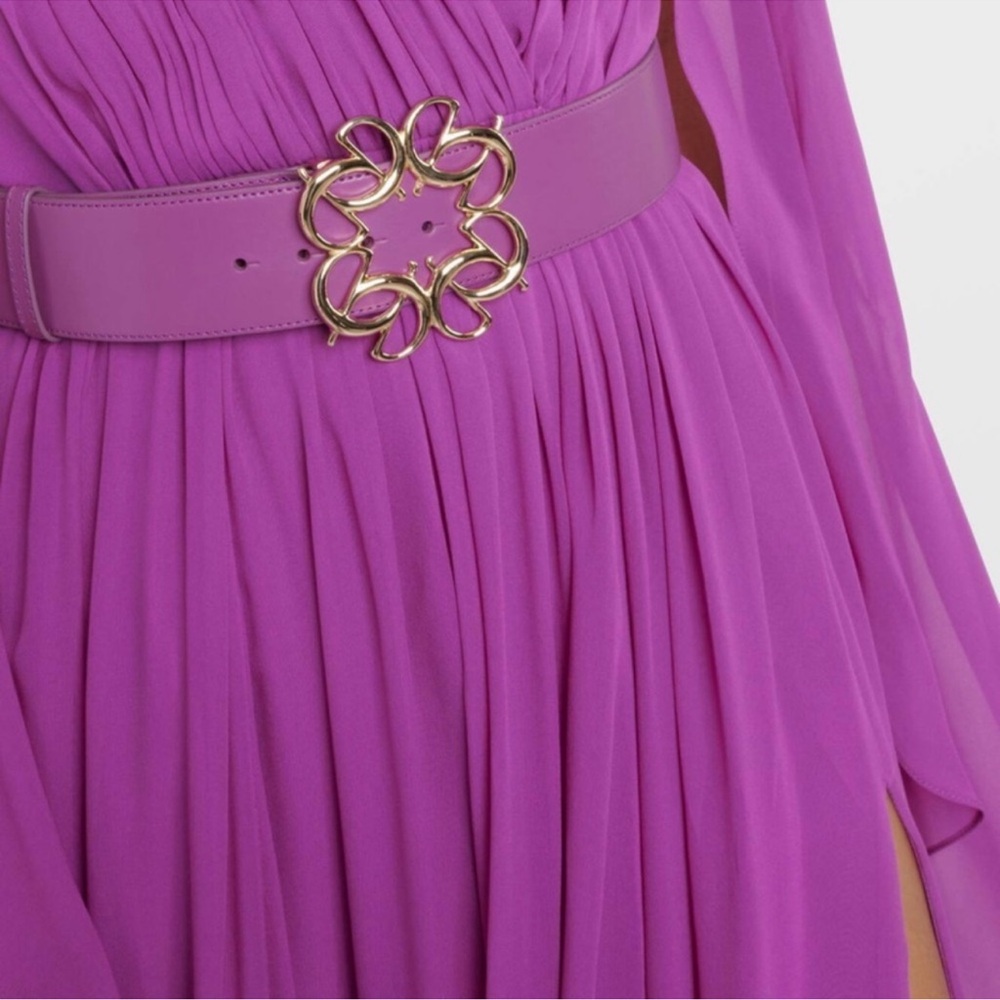 Elie Saab
Pleated V-Neck Belted Slit Silk Dress - Picture 6 of 16